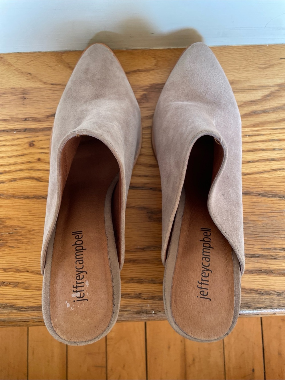 Jeffrey Campbell Shoes Taupe Gray Suede Mules Favela Women’s 6.5 Block Heel - Picture 10 of 14